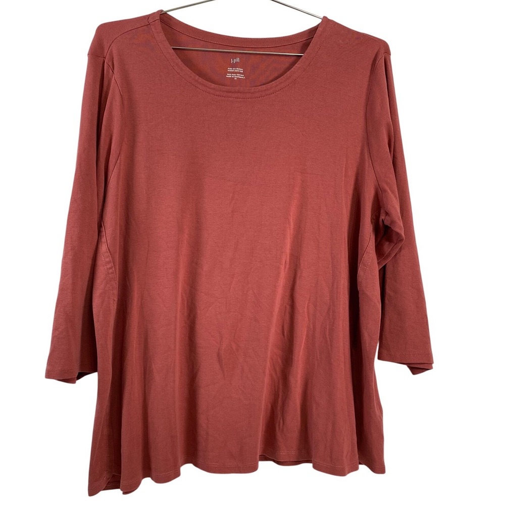 J. Jill Shirt Womens 2XL Coral Pink Pima 3/4 Sleeve Scoop Neck Tee Cotton Soft